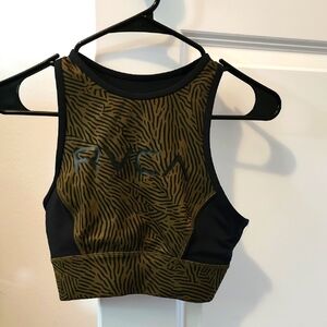 RVCA Black and Army Green Patterned Sports Bra